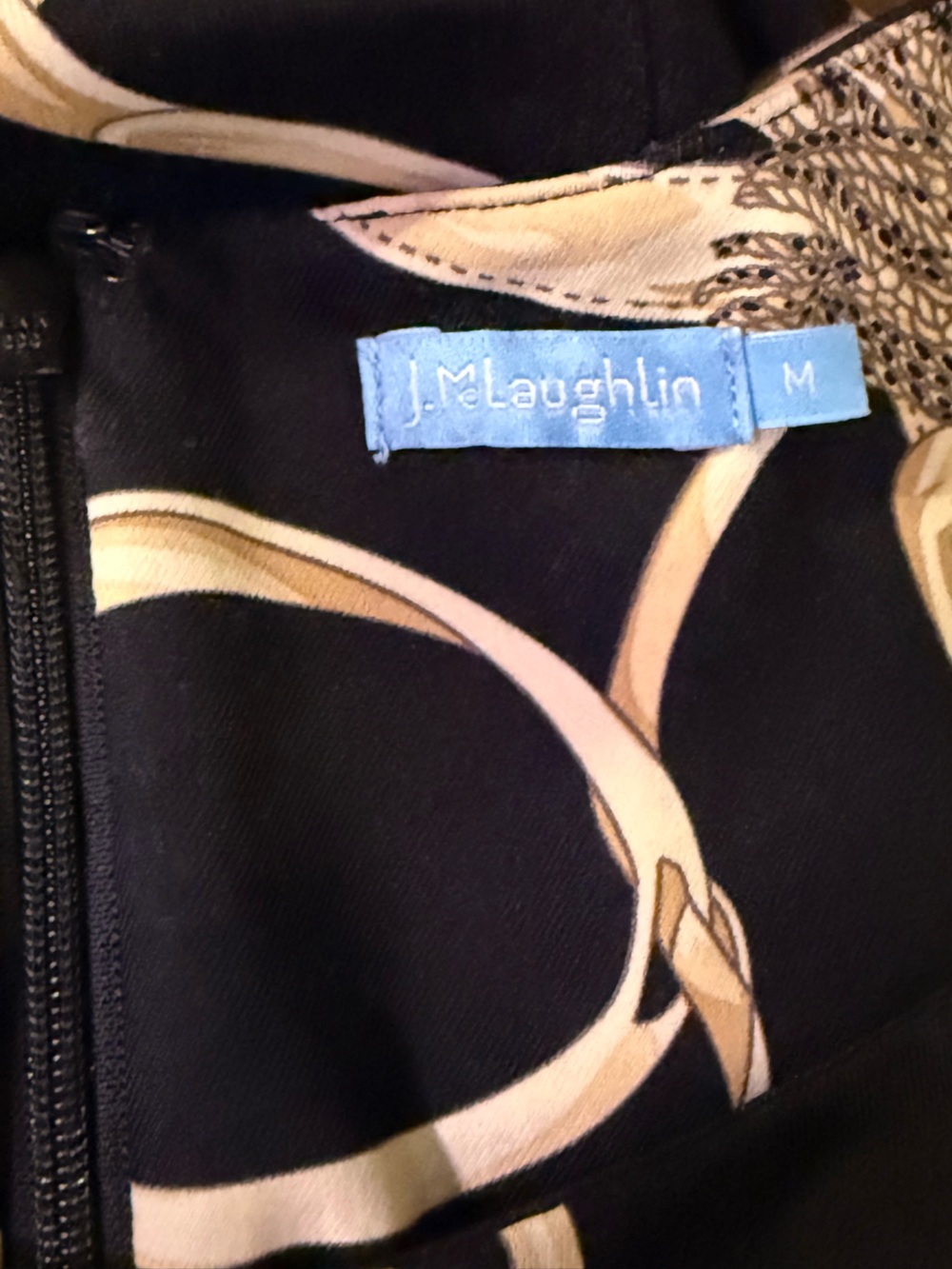 J. McLaughlin baroque gold and black fitted back zip dress with flouncy hem- M - Picture 4 of 4